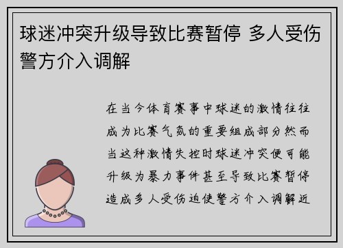 球迷冲突升级导致比赛暂停 多人受伤警方介入调解