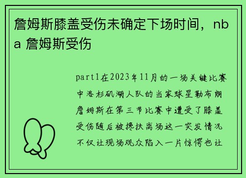 詹姆斯膝盖受伤未确定下场时间，nba 詹姆斯受伤