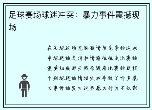 足球赛场球迷冲突：暴力事件震撼现场